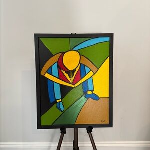 Abstract Modern Art Painting with Black Frame. Painted by Local Artist.